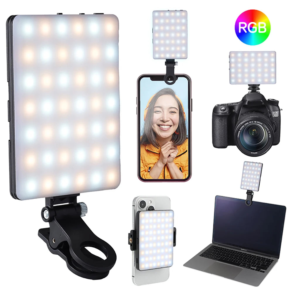 Luz de preenchimento LED RGB portátil para câmera de celular e vlogs