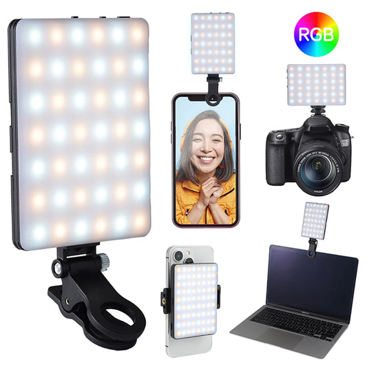 Luz de preenchimento LED RGB portátil para câmera de celular e vlogs