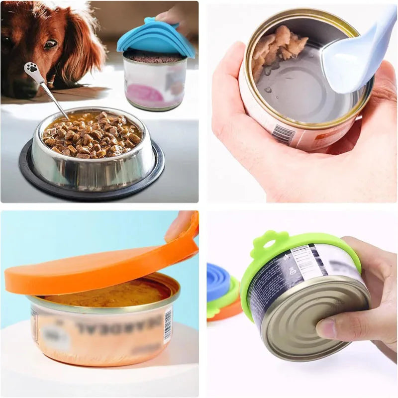 Tampas de silicone reutilizáveis ​​para latas de ração de animais de estimação