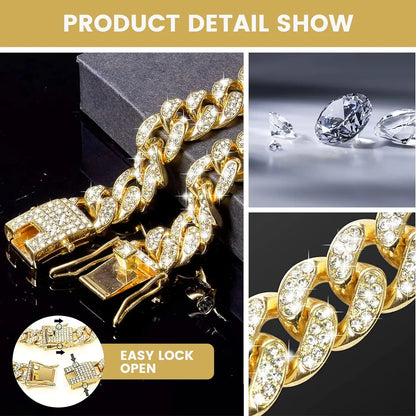 Coleira de luxo para cães com corrente cubana – Metal banhado a ouro