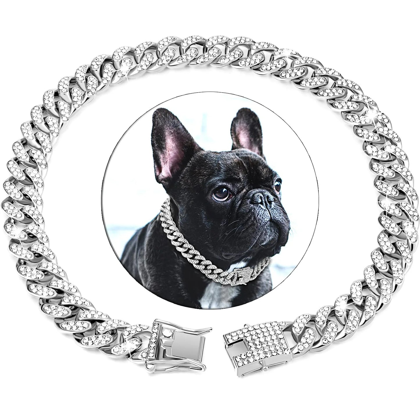Coleira de luxo para cães com corrente cubana – Metal banhado a ouro