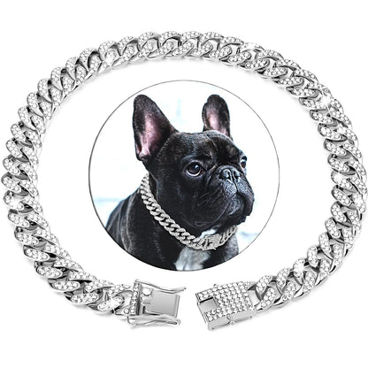 Coleira de luxo para cães com corrente cubana – Metal banhado a ouro